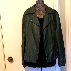 Hunter green leather moto jacket Large